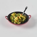 Miniature cooking set with food in a pink frying pan and a black spoon accessory - Vegetable Fried Rice