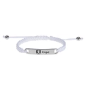 Detail of adjustable white braided rope bracelet with a panda engraved silver metal plate - Silver / White Bracelet