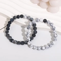Set of black and white beaded turquoise bracelets with dragon vein agate texture - Set 7 (Black & White Crack Agate)