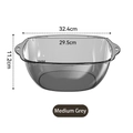 Transparent grey plastic washbasin with side handles and measurement specs - Medium / Gray