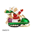 Charming Santa Claus on green snowmobile brooch with red rhinestones and enamel detail - RW0219 Santa on Snowmobile