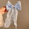 Elegante pinza para el pelo con lazo de gasa azul claro y bordes ondulados para mujer - Azul