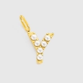 Golden stainless steel letter Y pendant charm with five white pearls for DIY jewelry - Gold-Y