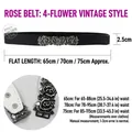 Elastic waist belt featuring a black four-flower buckle for women's dresses - Four Flowers Style (Black)