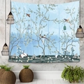 Tapiz azul con diseño de grulla y flores para decoración de paredes de habitación - 150x130cm / Pájaro Chino