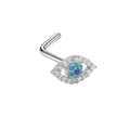 Clou de nez en L argenté avec motif œil protecteur et pierres en zircon blanc - Mauvais Œil Argent (24051004-5)