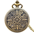 Vintage bronze quartz pocket watch with classical hollow floral design and long chain link - Bronze - Cross Symmetrical Hollow