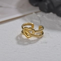 Polished 14K gold double-layer open ring featuring a minimalist hollow heart detail - Adjustable Open / Gold Double Layer Heart (R433) / Gold