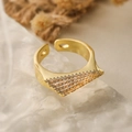 Luxuriöser geometrischer offener Ring mit 18K Goldbeschichtung und Zirkonia-Steinen - Geometrisches Trapez Stil (14350)