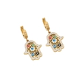Boucles d'oreilles Main de Fatma dorées avec perles mauvais œil et cristaux brillants - Boucles d'Oreilles Main de Hamsa Mauvais Œil / Doré