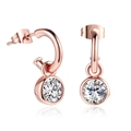 Elegant rose gold earrings featuring a brilliant round-cut clear crystal pendant - Rose Gold + White