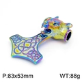 Rainbow stainless steel wolf head Mjölnir pendant, size 83x53mm and 88g weight - Multicolor Pendant (KP98146-JX)