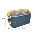 Blue double-layer stainless steel lunch box with yellow handle, 22cm x 12cm x 11cm - 1.6L Double Layer / Classic Blue