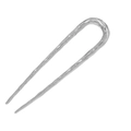 Detail of silver metal U-shaped hair pin featuring a textured hammered finish surface - Patterned/Large / Silver