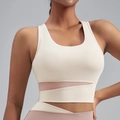 Soutien-gorge de sport bicolore beige et vieux rose avec ourlet croisé stylé - S / Hauts / Rose émail blanc