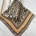 Elegant 70cm leopard print square silk scarf with classic brown and black patterns - Leopard Print Gold