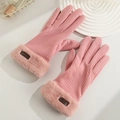 Pink winter thermal gloves with grid texture and soft faux fur cuffs on white tray - Waffle Fur Cuff / Pink