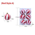 Red and white striped Christmas ornaments set of 6 with glitter finish and 7cm diameter - 6cm Red White Slant Pumpkin Ball