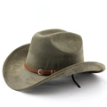 Chapeau de cowboy western classique en feutre vert olive avec ceinture en cuir brun - M(56-58cm) / Vert Militaire
