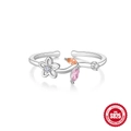 Adjustable S925 sterling silver ring featuring colorful zircon flower and leaf design - Style 7-Three-Color Floral