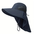 Dunkelblauer Sonnenhut mit Nackenschutz und Mesh für Angeln im Freien geeignet - M (56-58cm) / Marineblau