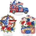 DIY 5D diamond painting USA Independence Day 3-piece ornament set with acrylic stands - 3Pcs Patriotic Desktop Ornaments with Stand