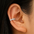 Minimalist silver ear cuff with white zircons in a geometric cross design for women - Silver Five Zircon Inlay Style (DZ811)