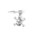 Silver punk rock skull earrings with crossbones and unique spiked cone back fasteners - Silver Skull Crossbones Pendant Studs