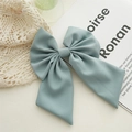 Elegant large light blue bow hair clip with fabric texture and spring fastener - Green