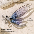 Spilla a libellula argentata con ali sfumate viola e cristalli di zircone su pietra - Stile Libellula Multicolore Argento