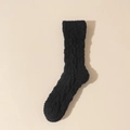 Solid black coral fleece crew socks with thick plush texture for cozy winter warmth - One Size / Black