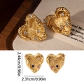 Vintage gold heart-shaped earrings with colorful rhinestones and lava texture - Lava Texture Heart Style (E0902)