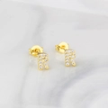 Elegant gold-plated R-letter stud earrings with sparkling cubic zirconia inlay - Letter R