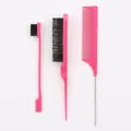 Set professionale rosa per capelli con pettine a coda, spazzola bordi e separatore - Set da 3 Pezzi Rosa Forte Con Perno in Metallo