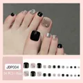 Detailed press-on toenails set JDP004 with black, taupe and silver star glitters - JDP004-X Black Diamond Starry