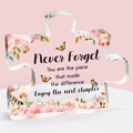 Acrylic puzzle shaped ornament with floral patterns and motivational quote - Next Chapter Style (Q76)