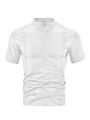 Nahaufnahme eines weißen Kurzarm-Poloshirts mit Texturstreifen und Vier-Knopf-Leiste - S / Weiß