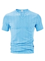 Men's bright blue jacquard short sleeve t-shirt with small V-neck and chest pocket - Light Blue