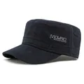 Classic dark blue cotton flat top military cap with side embroidery for sun protection - Navy Blue