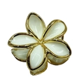 Elegant gold metal frangipani flower hair claw clip with white enamel finish - Gold Rim Plumeria [Cream White]