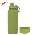 Matte matcha green 1L stainless steel thermal water bottle with handle lid and silicone base - 1 L / Matcha Green-Sports Style
