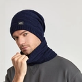 Set invernale in maglia blu scuro con berretto e scaldacollo coordinato con logo Sport - Blu Notte
