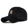 Black corduroy winter baseball cap for men with fleece ear protection and sport peak patch - Adjustable / Black