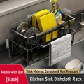 Black stainless steel kitchen sink organizer with cloth hanging bar, 230x90x110mm size - Model with Towel Bar / Black