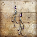 Vintage gun-black twig earrings with purple amethyst stones and gold accents - Style E-Long Branch Tassel