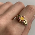 Golden wavy ring with pink enamel smiley flower detail and retro Y2K fashion style - Jz00120 Rose Red / Size 8