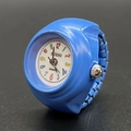 Blue candy-colored ring watch with white dial and stretch band for minimalist style - Blue