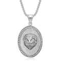 Hip hop lion head oval pendant necklace with silver finish and sparkling crystals - Steel Color Pendant Only (Without Chain)