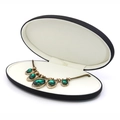 Oval black PU leather jewelry gift box with cream interior for emerald necklace - Black Necklace Box