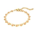 Detailed view of bohemian gold heart link bracelet with pink resin stones and lobster clasp - Pink